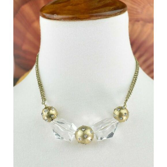 Jones of New York Chunky Clear Gold Tone Beads Collar Necklace 16 inch Extender - Picture 1 of 12